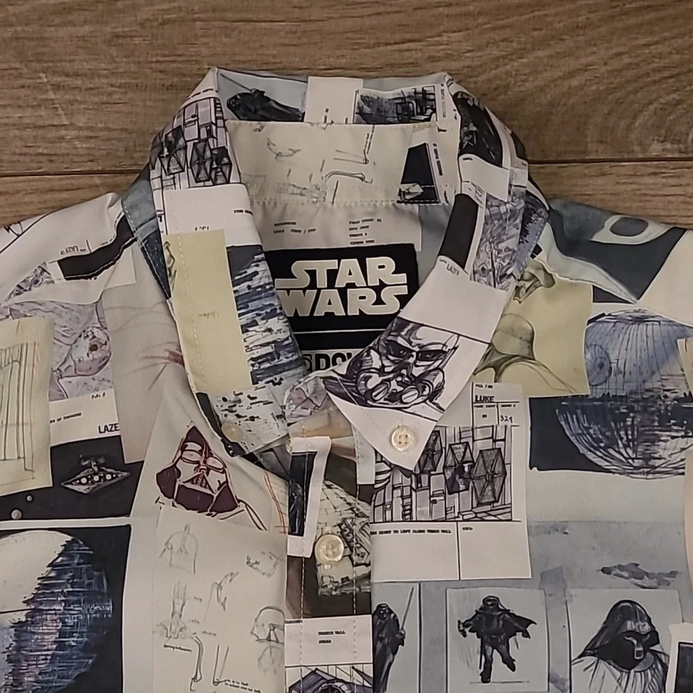 RSVLTS Darth Vader Star Wars KUNUFLEX Short Sleeve Button‎ Up Mens Shirt Sz XS